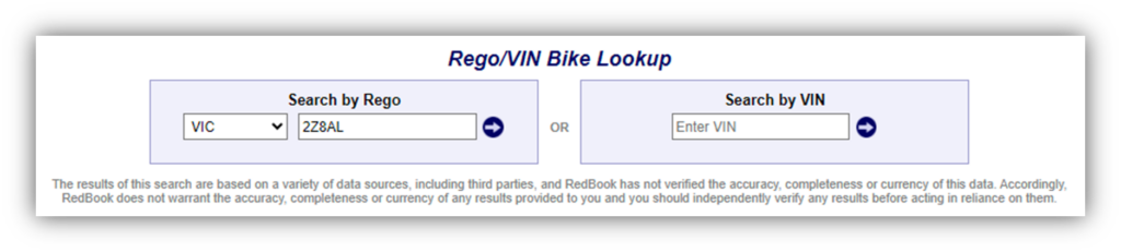 Bike VIN rego lookup - 1