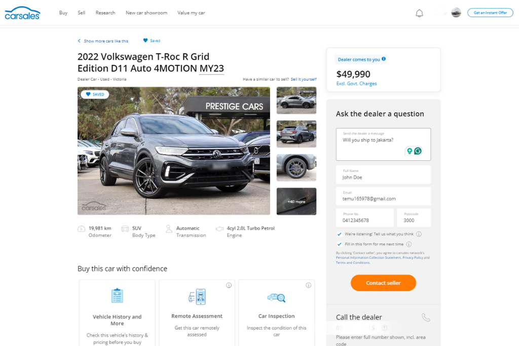 Spam / scam lead example